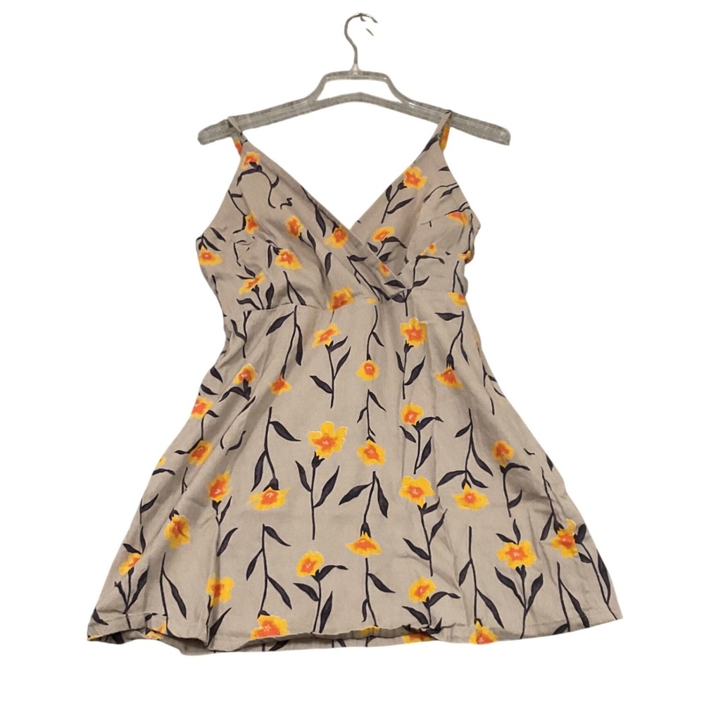 RVCA Floral Top / Mini Dress Sz Small Tan Yellow Wrap Front Boho Summer - Picture 2 of 8
